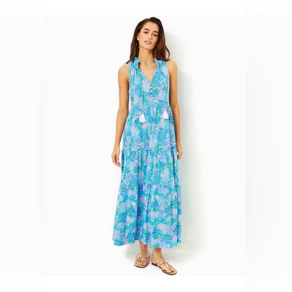 Lilly Pulitzer Dresses & Skirts - Lily Pulitzer Malone Maxi Dress Las Olas Aqua Small Vacation Resort Beach **flaw